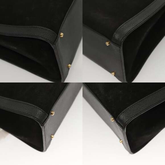 GUCCI Bamboo Hand Bag Suede Black Gold - Picture 10 of 13